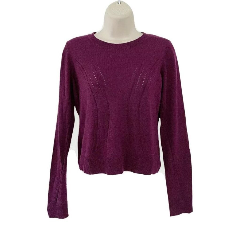 MILLY Woman’s Sz S Eggplant Purple Perforated Crewneck Pullover Sweater